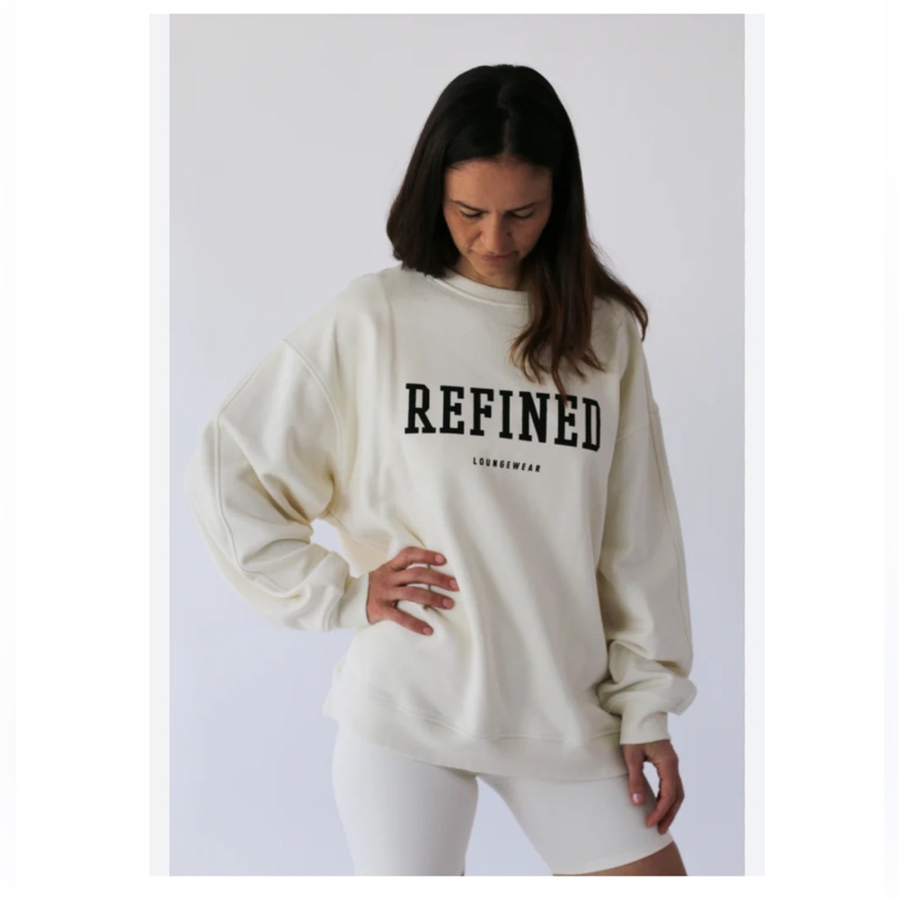 OAK + FORT Oversized Refined Graphic Crewneck Sweatshirt Cream Size XS/S